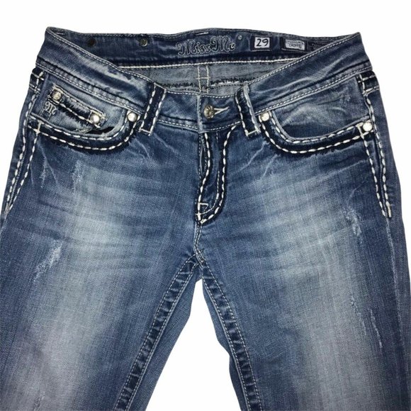 Miss Me JPS5014 Distressed Embroidered Flap Pockets Croppped Crop Jeans 29 18 - Picture 3 of 9